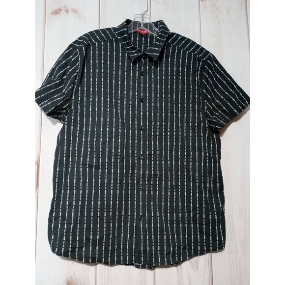 Guess Shirt Men's Large Black White Button Front Guess New York Short Sleeve - Picture 1 of 7